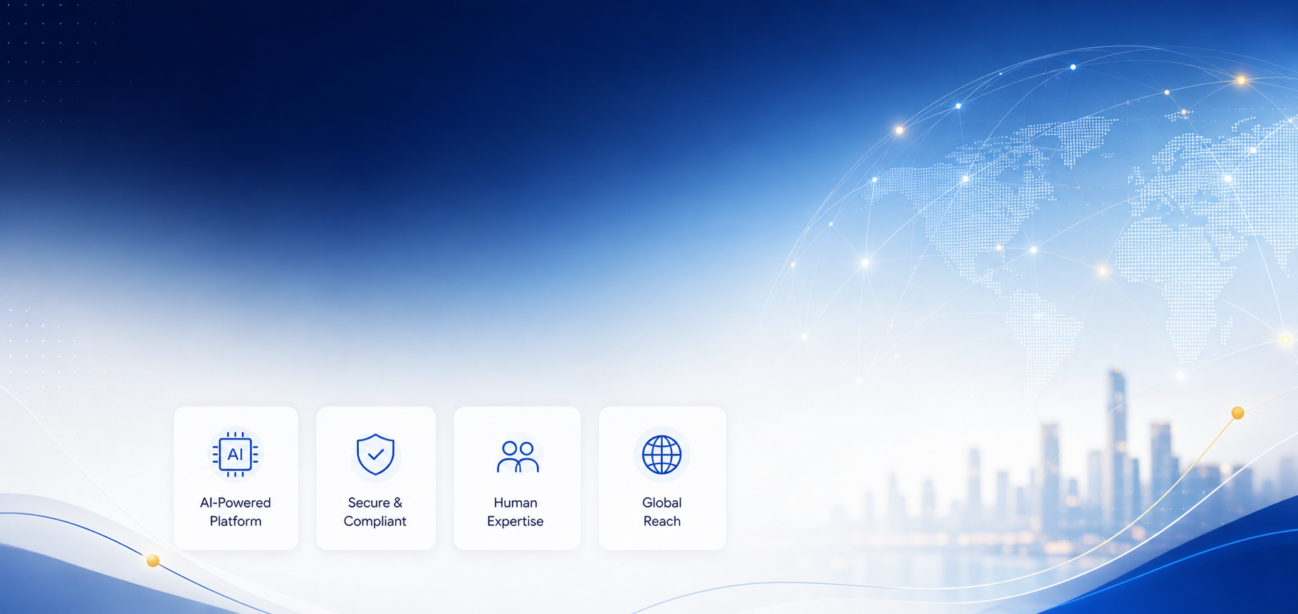 Editorial blue feature banner with icon cards
